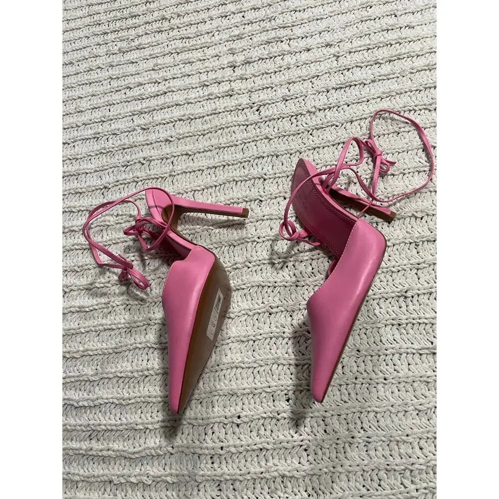 ASOS Design Nightly Pointed Toe Wrap Tie Stiletto Shoes Womens 7 Pink 109348654